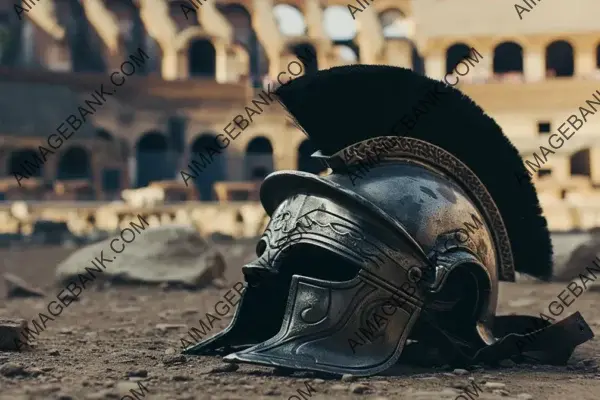 Roman Gladiator Helmet Placed on the Ground of the Coliseum