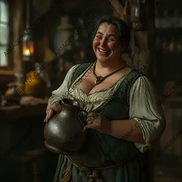 Portrait of a Chubby Female Medieval Innkeeper Inside