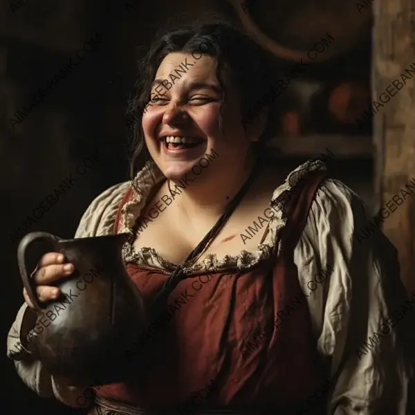 Image of a Rotund Female Medieval Innkeeper Indoors