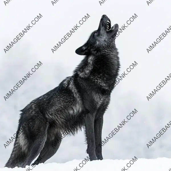 Striking Black Wolf Howling Full Body Photo