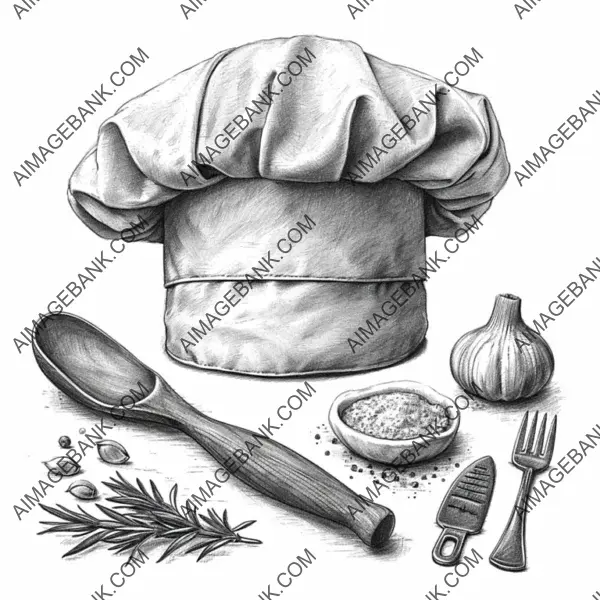 Cooking Utensils with Chef&#8217;s Hat Isolated on White for Kitchen