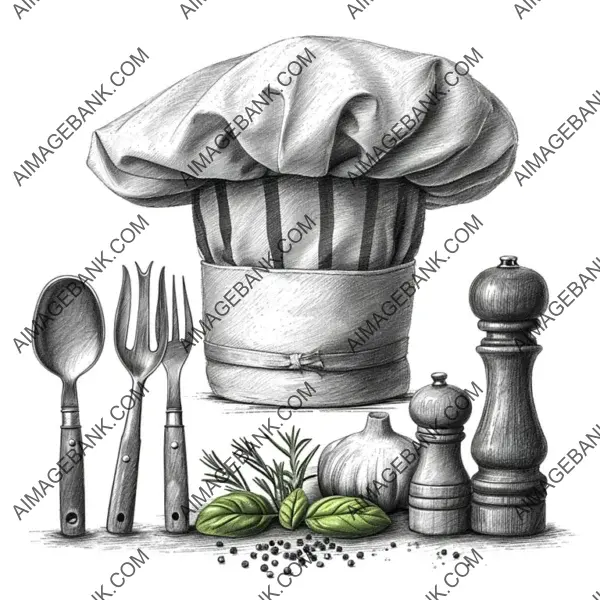 Culinary Tools with Chef&#8217;s Hat Isolated on White for Cooking