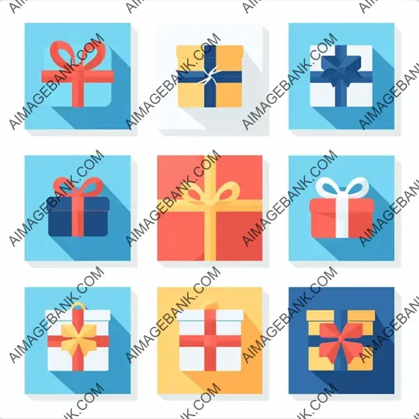 Rectangular Bright Blue Gift Icons in Flat Style for Gifts