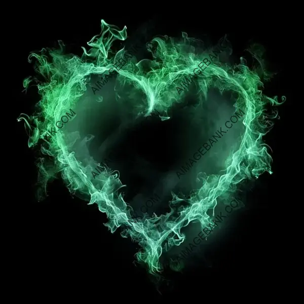 Isolated Heart with Green Flames for Artistic Projects