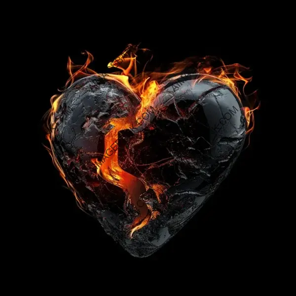 Heart with Obsidian Flames Isolated on White for Graphic Design