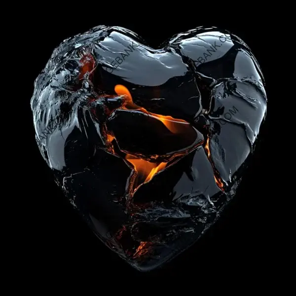 Isolated Heart with Obsidian Flames for Artistic Projects