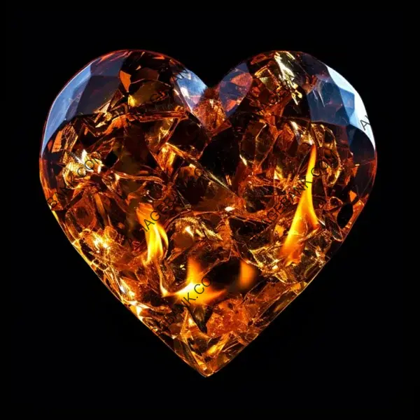 Zircon Flames Heart Isolated from Background for Design