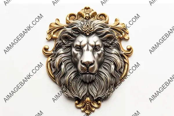 Ornate Lion Head Emblem in Silver and Gold for Regal Design