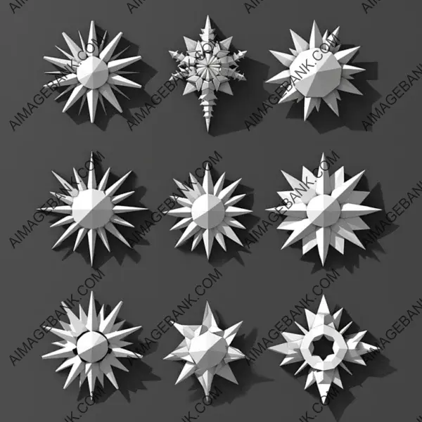 Set of Minimalistic Monochrome Low Poly Sun Icons