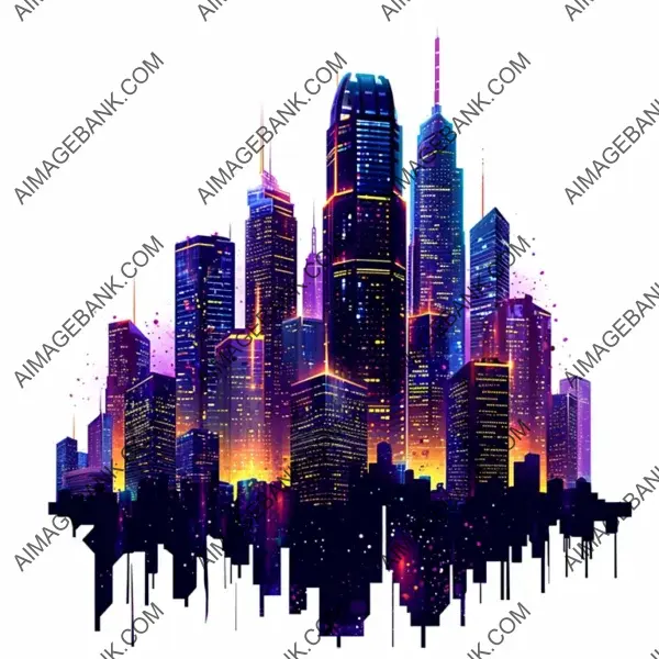 Isolated Night Cityscape Illustration with Glowing Lights
