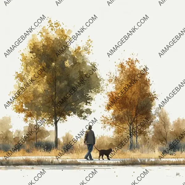 Isolated Scene of Person Walking Dog in Urban Park