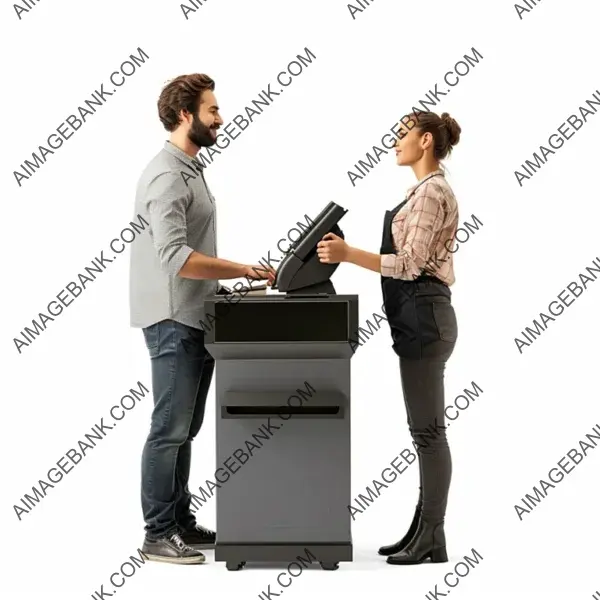 Person Interacting at Cashier Checkout Counter