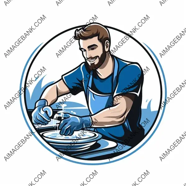 Simple Man Washing Dishes Vector Icon on White Background