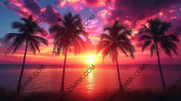 Coastal Serenity: Enjoying Sunset Among Palm Tree Silhouettes