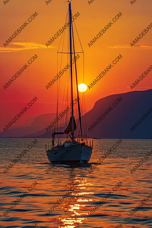 Breathtaking Sailboat Scene: Anchored at Sea Amidst Stunning Views