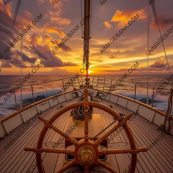 Yacht Adventure: Sailing Amidst Boundless Waters with Ship Wheel