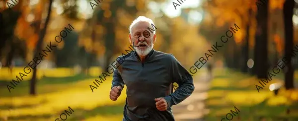 Healthy Habits: Older Man Enjoying a Run in the Park
