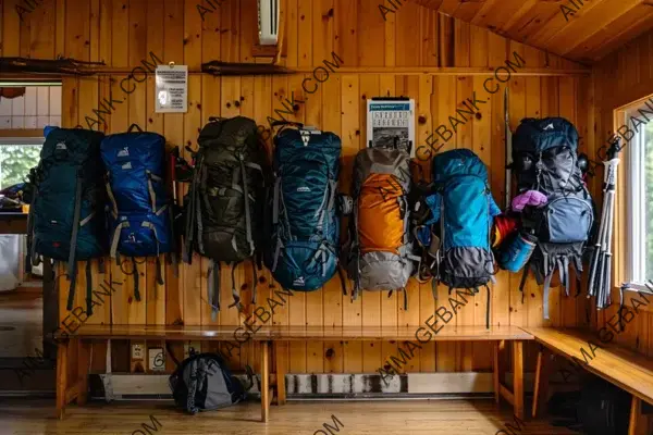 Travel Essentials: Backpacks Organized Along the Cabin Wall