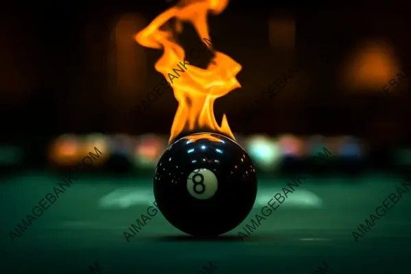 Fiery Competition: Black Snooker Ball in the Midst of a Fiery Background