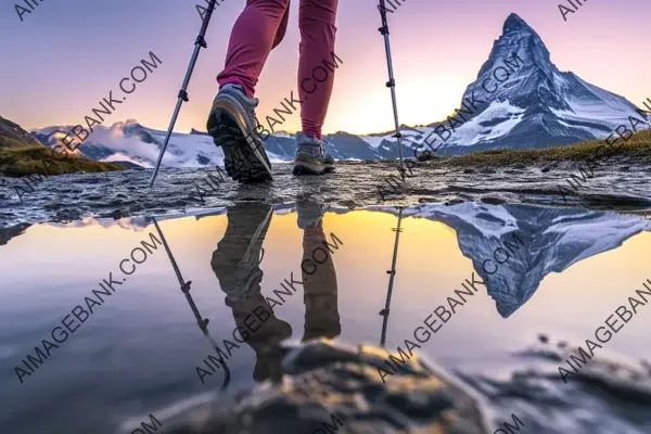 Trekking Serenity: Woman with Hiking Sticks Embarking on a Nature Adventure