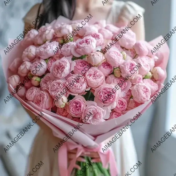 Floral Elegance: Realistic Photo Featuring a Big Round Bouquet in Delicate Pink Hues