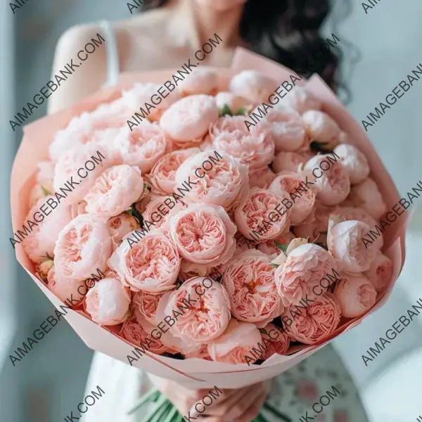 Blossom Beauty: A Realistic Snapshot Showcasing a Big Round Bouquet Brimming with Pink Flowers