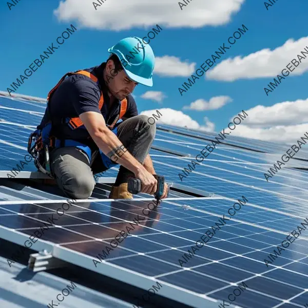 Eco-Friendly Installation: Technician Fitting Solar Panel on the Roof, Embracing Sustainable Energy Practices