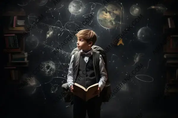 School Days: Boy with Backpack and Books