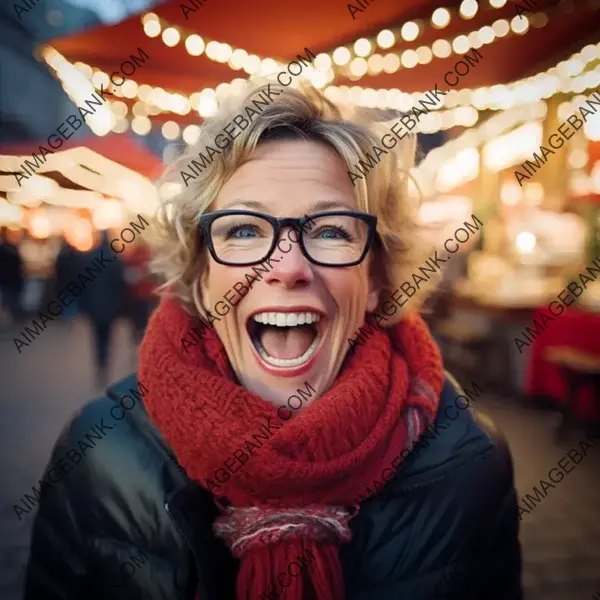 Closeup of a Radiant 50-Year-Old Woman at Christmas