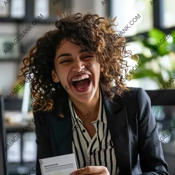 Business Presentation: Woman in Office Displaying a Card