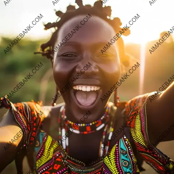 Joyful Selfie: African Tribal Woman Captured in Laughter