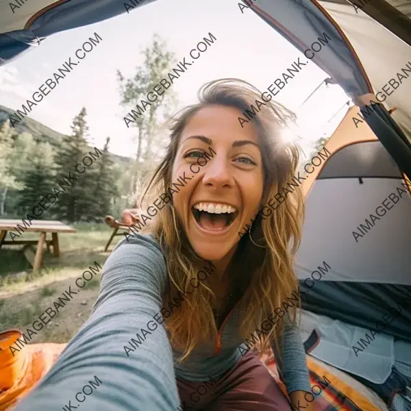 Enjoying the Outdoors: Woman&#8217;s Selfie with Laughter