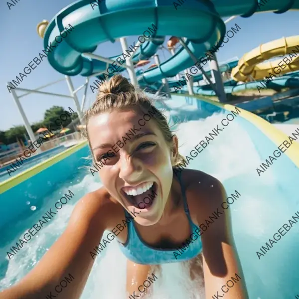 Water Park Adventure: Woman&#8217;s Selfie with Laughter