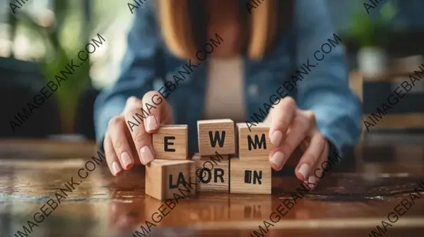 Creativity at Work: Woman Arranging Wooden Cubes in New Nordic Design