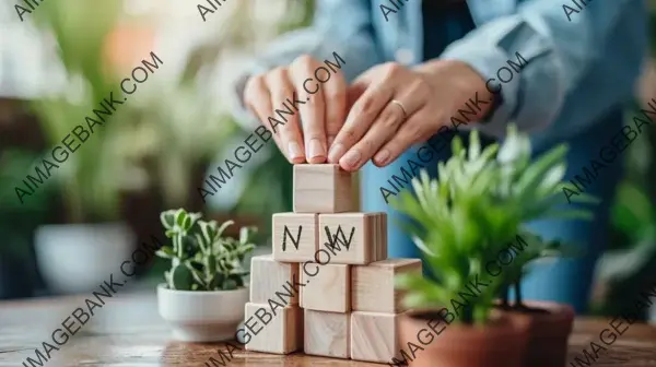 Designing with Wooden Cubes: Woman&#8217;s Hands at Work in New Nordic Style