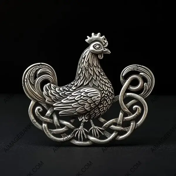 Authentic Silver Craft: Genuine Photo of a Celtic Chicken Brooch in Silver