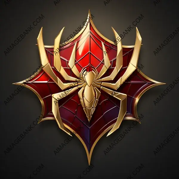 Regal Superhero Insignia: Logo Showcasing Spiderman Icon Crafted in Gold, Red, and Ruby Gemstones