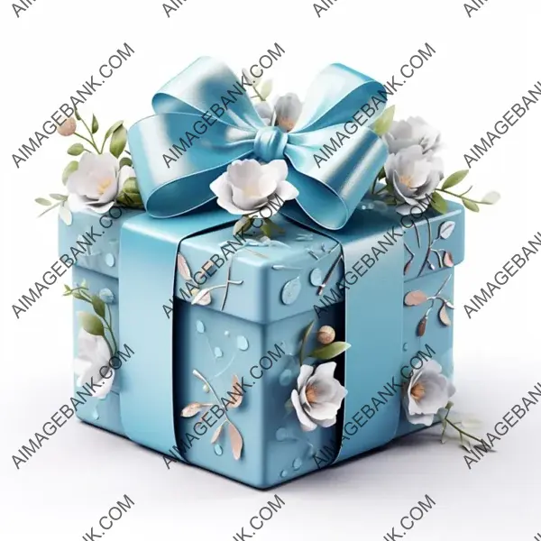 Floral Elegance: Blue Gift Box with Bow