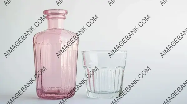 Pink Glass Bottle and Transparent Cup