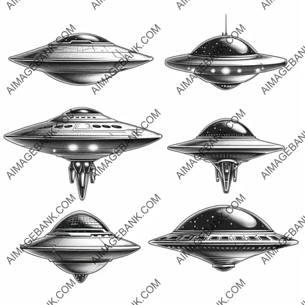 Set of UFOs Isolated on a White Background