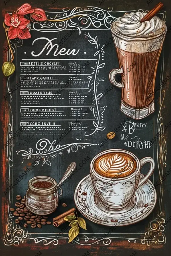 Coffee Menu Design on Chalkboard with Cup